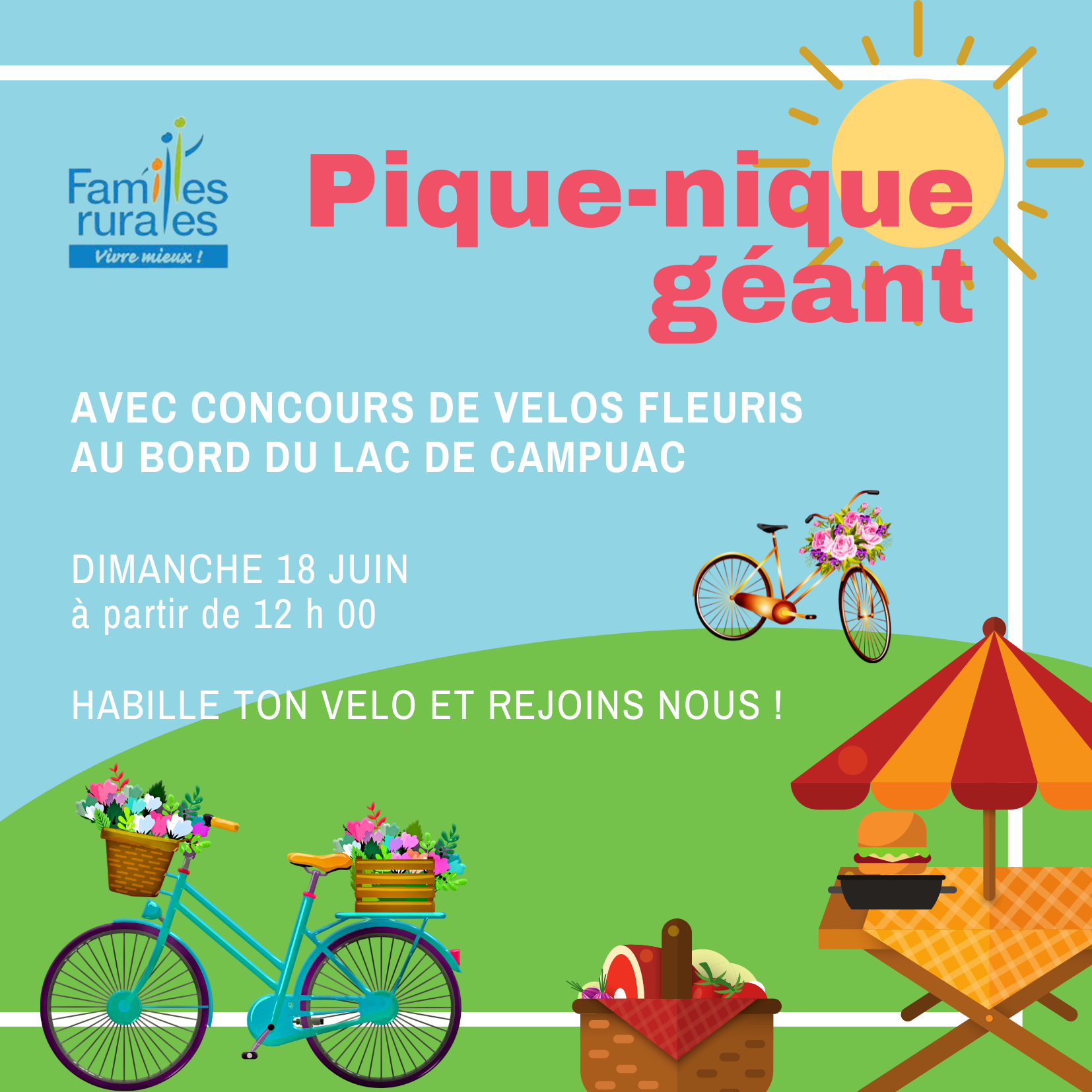 Lire la suite à propos de l’article PIQUE-NIQUE GEANT / CONCOURS DE VELOS FLEURIS